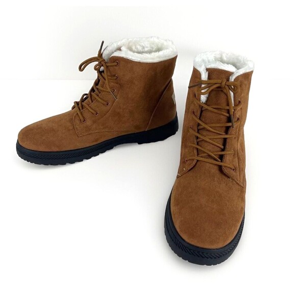 Chestnut Brown Snow Boots Mens SZ 11 Faux Suede Fleese Lined Lace Up Hiking - Picture 2 of 15